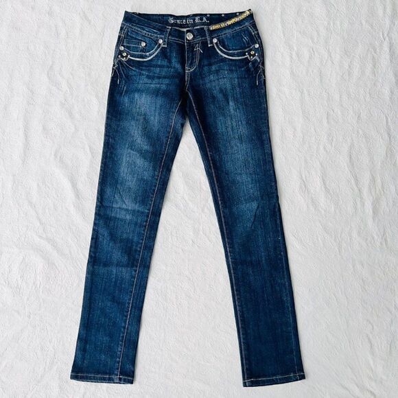 Grace in LA Jeans USA Rhinestone Medium Wash Straight Leg Jeans Women's 5/26 - Picture 1 of 6